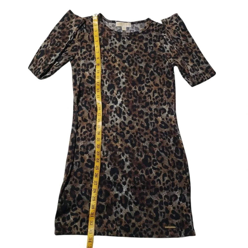 Michael Kors Leopard Animal Print Dress Womens Small Brown Gray Long Sleeve Mini